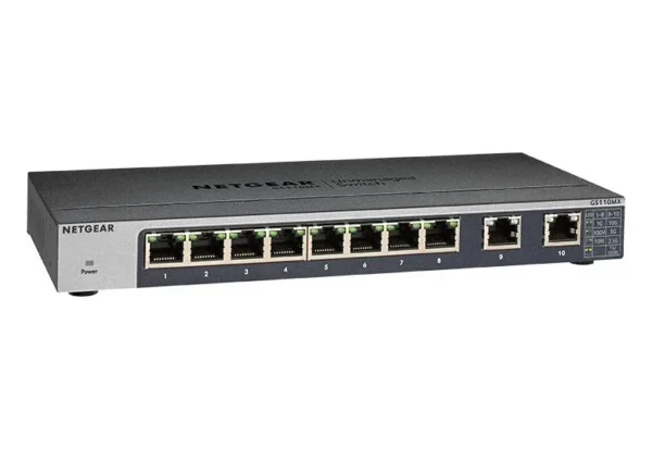 B4-gs110mx_32_tcm148-140546 NETGEAR 8-Port Gigabit Ethernet Unmanaged Switch with 2-Port 5-Speed Multi-Gigabit Uplinks - GS110MX-100PES