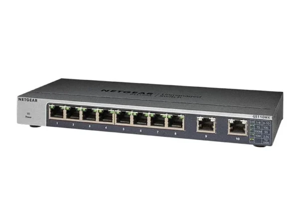 GS110MX_productcarousel_hero_image_tcm148-100376 NETGEAR 8-Port Gigabit Ethernet Unmanaged Switch with 2-Port 5-Speed Multi-Gigabit Uplinks - GS110MX-100PES