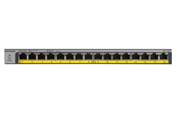 GS116PP_6Feb18_front NETGEAR 16-Port Gigabit PoE+ Unmanaged Ethernet Switch - 183W Total Power Budget - Desktop/Rackmount - GS116PP-100AJS