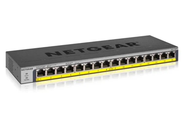 GS116PP_6Feb18_hero NETGEAR 16-Port Gigabit PoE+ Unmanaged Ethernet Switch - 183W Total Power Budget - Desktop/Rackmount - GS116PP-100AJS