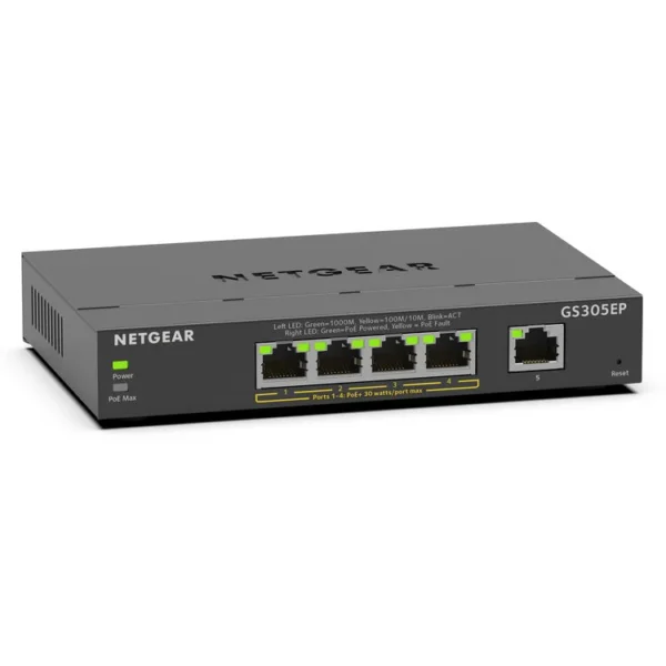 1623758753_1642111 NETGEAR - 5-Port Gigabit Ethernet PoE+ Compliant Managed Switch - 63W Budget - 10 Gb/s Switching Capacity - GS305EP-100NAS