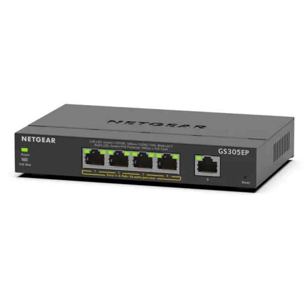 1623758513_IMG_1551183 NETGEAR - 5-Port Gigabit Ethernet PoE+ Compliant Managed Switch - 63W Budget - 10 Gb/s Switching Capacity - GS305EP-100NAS