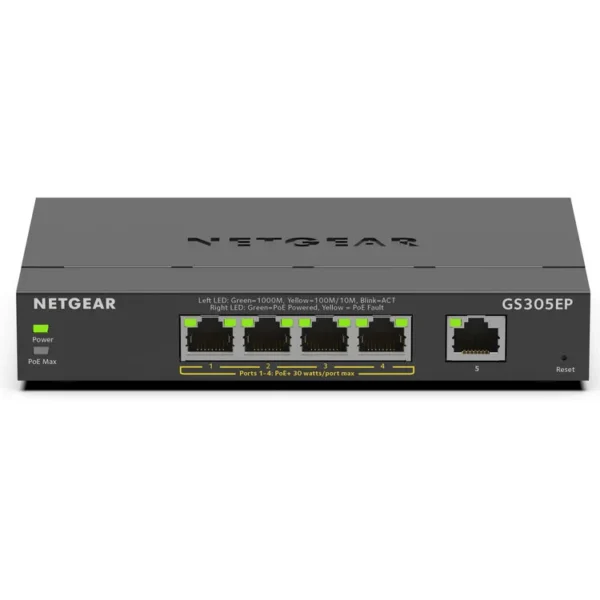 1623758513_IMG_1551182 NETGEAR - 5-Port Gigabit Ethernet PoE+ Compliant Managed Switch - 63W Budget - 10 Gb/s Switching Capacity - GS305EP-100NAS