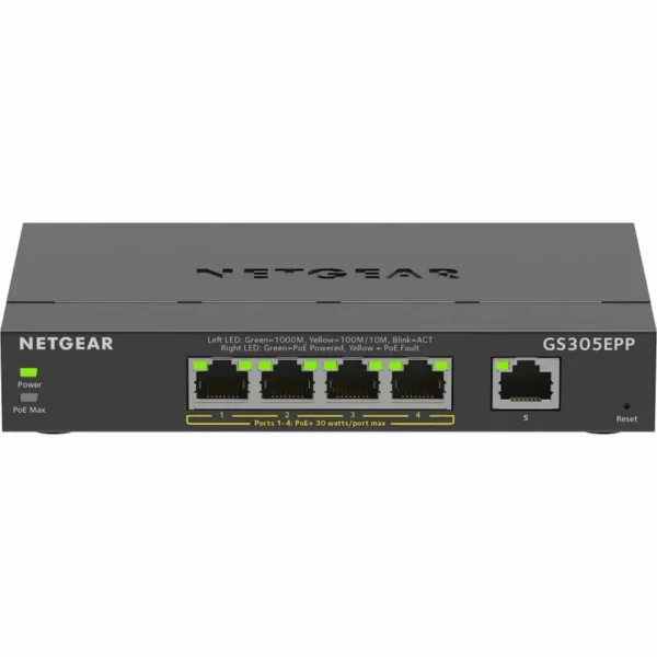 NETGEAR - 5-Port Gigabit Ethernet Plus Switch - 4x PoE+ 120W Total Power Budget - 10Gbps Fabric - GS305EPP-100NAS