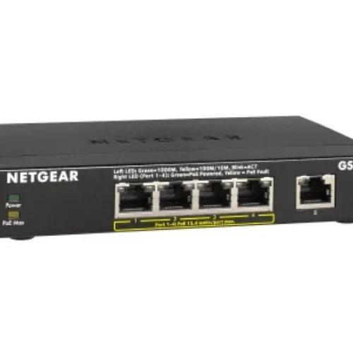 NETGEAR - 5-Port Gigabit Ethernet Unmanaged PoE+ Switch - 4x PoE Ports 63W Budget - Fanless Metal Design - GS305P-200PES