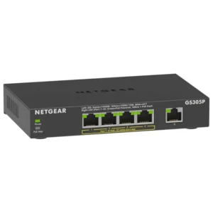 NETGEAR 5-Port Gigabit Unmanaged Ethernet Switch with 4-Port PoE+ - Black - GS305P-200UKS