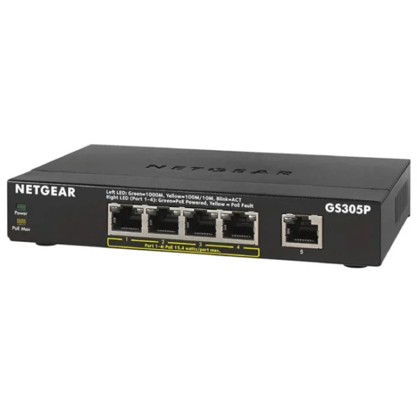 b05cf25ca4b75de3ab8802e6a5b794b7 NETGEAR 5-Port Gigabit Unmanaged Ethernet Switch with 4-Port PoE+ - Black - GS305P-200UKS