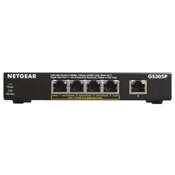 c7d2e10c7192918b814bb6bc840b3e87 NETGEAR 5-Port Gigabit Unmanaged Ethernet Switch with 4-Port PoE+ - Black - GS305P-200UKS