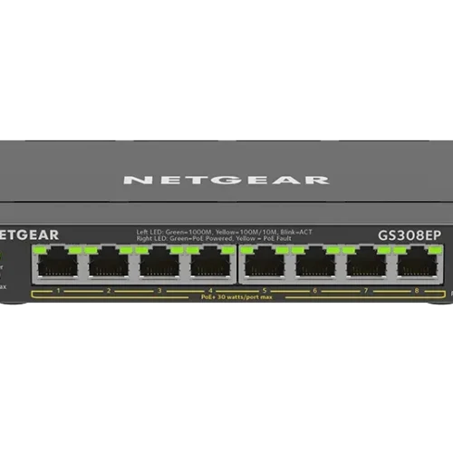 NETGEAR - 8-Port Gigabit Ethernet PoE+ Managed Switch - 62W Budget - 16 Gb/s Switching Capacity - GS308EP-100NAS