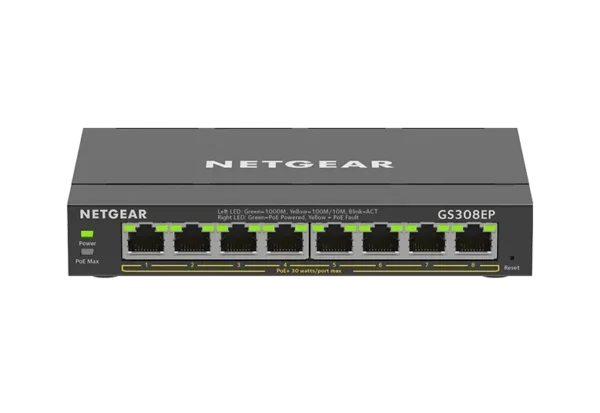 NETGEAR - 8-Port Gigabit Ethernet PoE+ Managed Switch - 62W Budget - 16 Gb/s Switching Capacity - GS308EP-100NAS