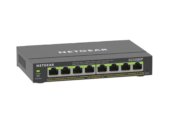 NETGEAR - 8-Port Gigabit Ethernet PoE+ Managed Switch - 62W Budget - 16 Gb/s Switching Capacity - GS308EP-100NAS