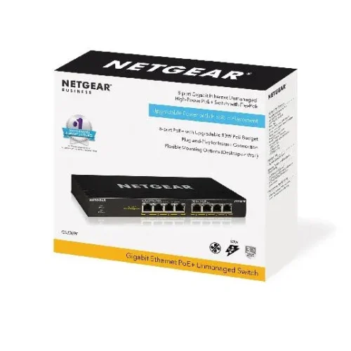NETGEAR - 8-Port Gigabit Unmanaged PoE+ Switch - 83W FlexPoE Budget & Fanless Metal Design - GS308PP-100NAS