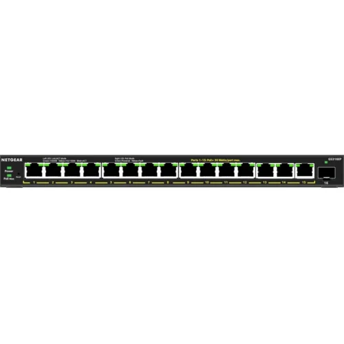 NETGEAR - 16-Port Gigabit Easy Smart Managed Plus Switch - 180W PoE Budget - Layer 3 Supported - GS316EP-100NAS
