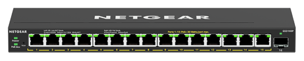 1639140096GS316EP-1 NETGEAR 16-Port PoE+ Gigabit Ethernet Plus Switch with 180W Power Budget and 1 SFP Port - GS316EP-100UKS