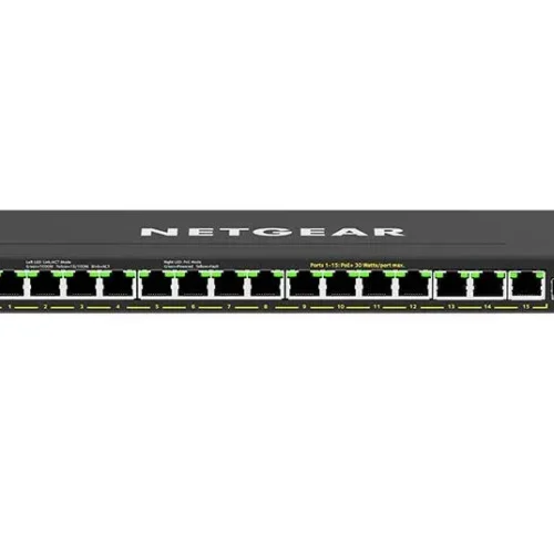 NETGEAR - 16-Port Gigabit Plus Switch with 15 PoE+ Ports 231W Power Budget and 1 SFP Uplink - GS316EPP-100PES
