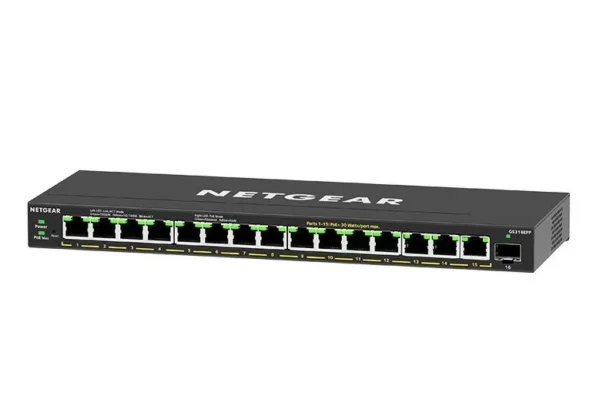 NETGEAR - 16-Port Gigabit Plus Switch with 15 PoE+ Ports 231W Power Budget and 1 SFP Uplink - GS316EPP-100PES