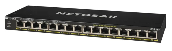 GS316P (1) NETGEAR 16-Port Gigabit Unmanaged PoE+ Switch with FlexPoE (115W) - GS316P-100EUS