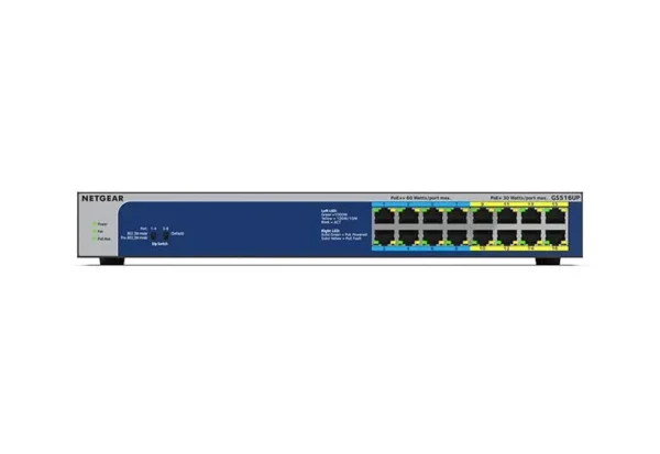 NETGEAR 16-Port Gigabit Unmanaged Switch with 8 Ultra60 PoE++ and 8 PoE+ Ports 380W - GS516UP-100EUS