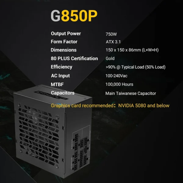 SAMA GP850 850W Gold ATX 3.1 PCIe 5.1 Fully Modular Power Supply Black - HAT-850yzB1-GP