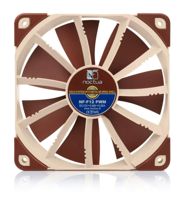 nf_f12_PWM_4 Noctua NF-F12 PWM 120mm Pressure-Optimized Case and Radiator Cooling Fan 1500 RPM SSO2 Bearing Brown - NF-F12-PWM