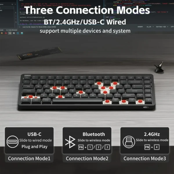 NuPhy Node75 75% Hot-Swappable Tri-Mode Wireless Mechanical Keyboard Ink Gray Blush Nano - Node75(Gray/Blush Nano)