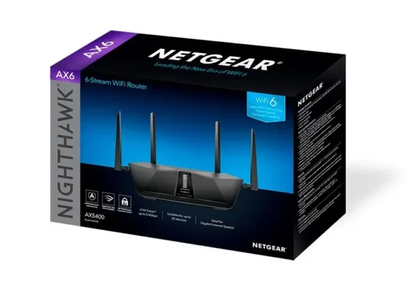 RAX50-3Dbox_tcm148-120054 NETGEAR - Nighthawk AX5400 6-Stream Dual-Band WiFi 6 Gigabit Router with Triple-Core Processor & USB 3.0 - RAX50-100EUS