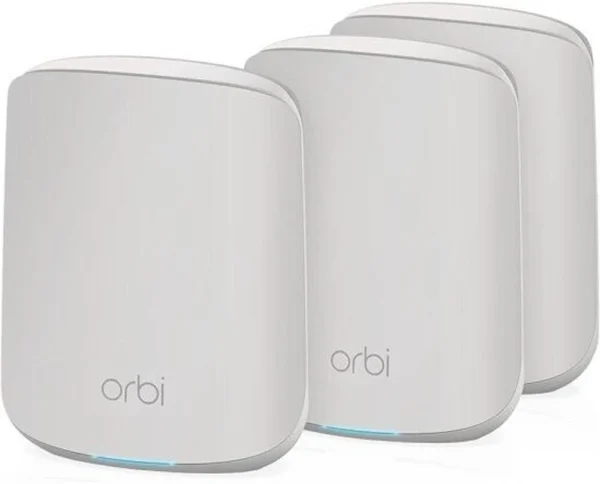 NETGEAR - Orbi AX1800 Dual-Band WiFi 6 Mesh System, Router + 2 Satellites, 1.8Gbps Coverage - RBK353-100EUS