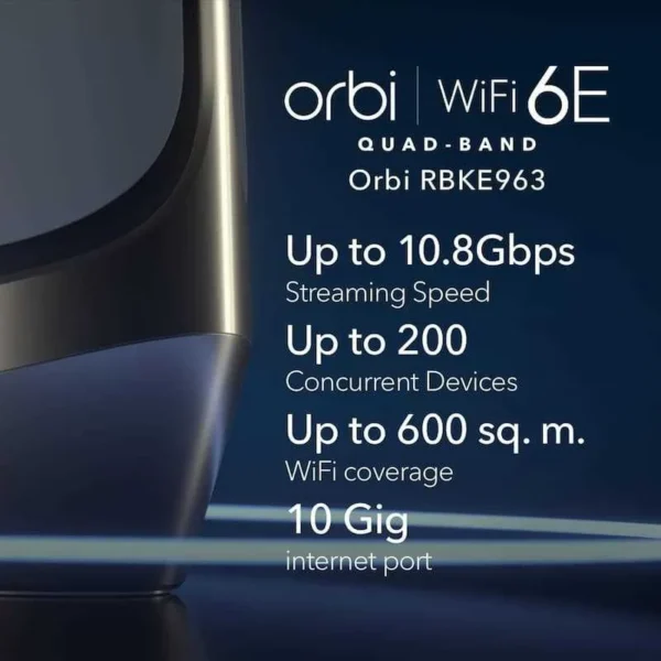 NETGEAR Orbi 960 Series Quad-Band AXE11000 WiFi 6E Mesh Router System 3-Pack White - RBKE963-100APS