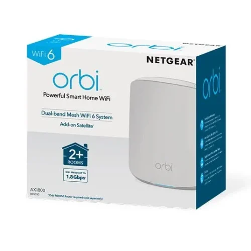NETGEAR - Orbi AX1800 Dual-Band WiFi 6 Mesh Add-on Satellite, 1.8Gbps Speeds, 2 Gigabit Ports - RBS350-100EUS
