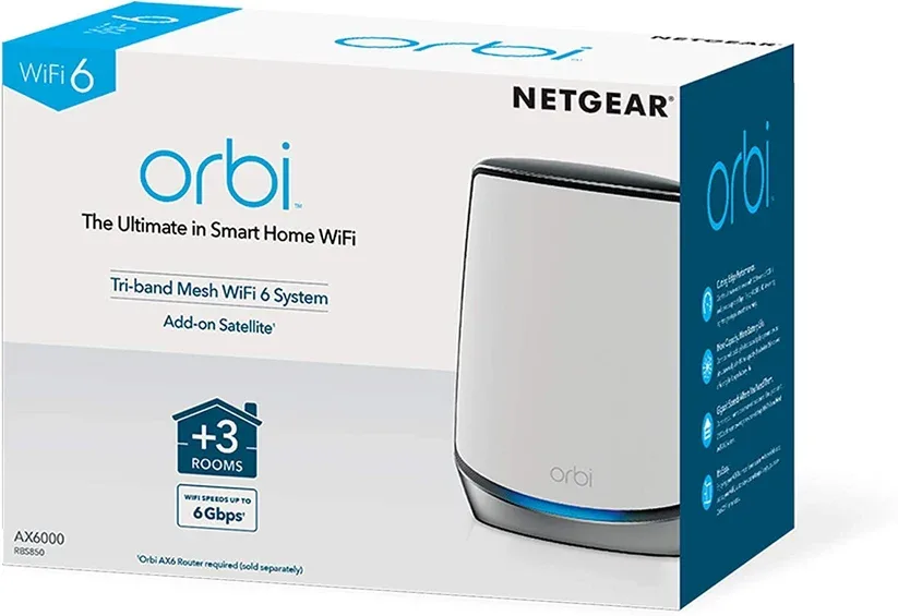 NETGEAR - Orbi AX6000 Tri-Band WiFi 6 Mesh Add-on Satellite, 6Gbps