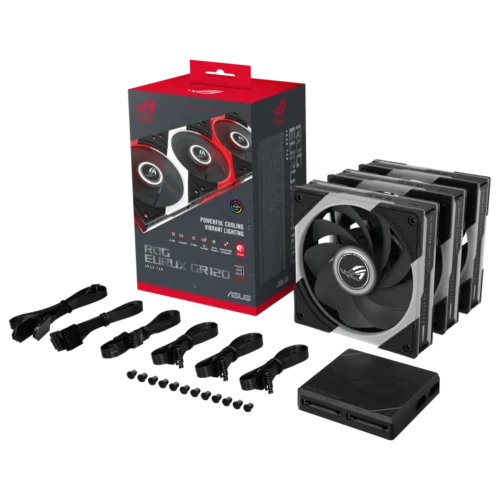 ASUS ROG Eurux GR120 120mm ARGB PWM Fluid Dynamic Bearing Fan Black Triple Pack - ROG EURUX GR120 FAN ARGB BLACK 3IN1