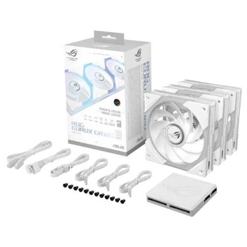 ASUS ROG Eurux GR120 120mm ARGB PWM Fluid Dynamic Bearing Fan White Triple Pack - ROG EURUX GR120 FAN ARGB WHITE 3IN1