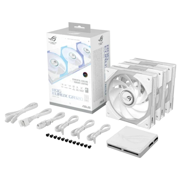 h732 (14) ASUS ROG Eurux GR120 ARGB Reverse Fan Fluid Dynamic Bearing White Triple Pack - ROG EURUX GR120 FAN ARGB REVERSE WHITE 3IN1