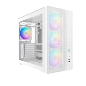 SAMA S50 Dual-Chamber ATX Mid-Tower Gaming PC Case Tempered Glass White 4x ARGB PWM Fans - S50-WHAGA4X1-GL