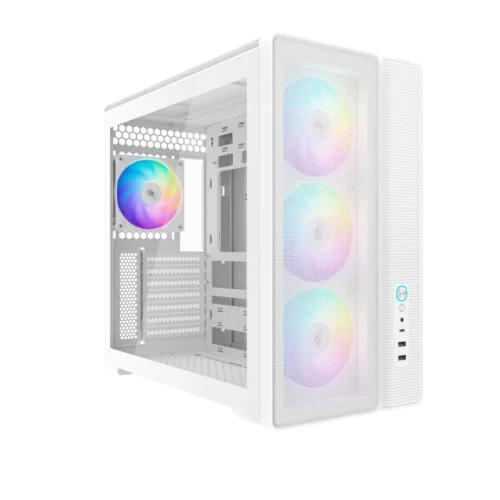 SAMA S50 Dual-Chamber ATX Mid-Tower Gaming PC Case Tempered Glass White 4x ARGB PWM Fans - S50-WHAGA4X1-GL
