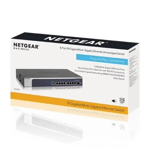 NETGEAR 8-Port 10-Gigabit Multi-Gigabit Unmanaged Switch - 7 Copper Ports, 1 SFP+ Combo Port - XS508M-100EUS
