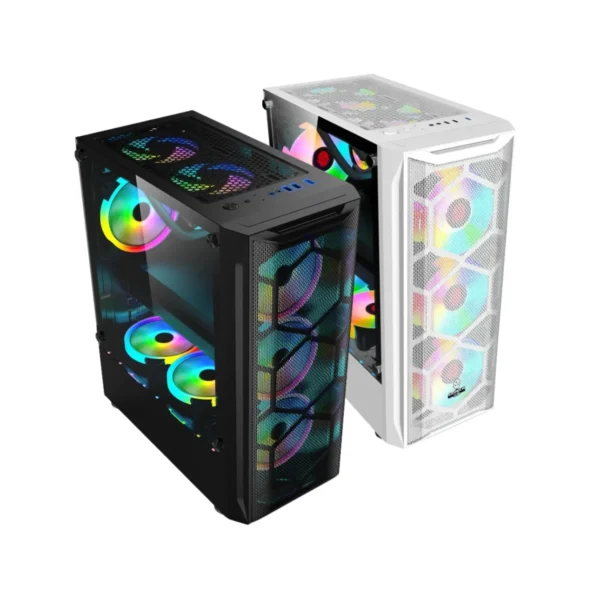 COOLMAN AURORA ATX Mid-Tower Gaming Case with 3x 120mm RGB Fans (Black / White) | COOLMAN AURORA W/ 3PCS RGB FANS