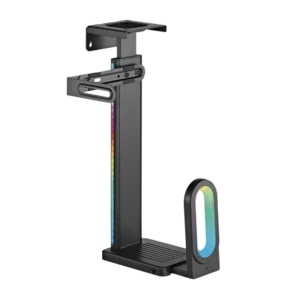 68381c6dbd7593b61278547b BRATECK Under-Desk and Wall CPU Holder with RGB Lighting - Height 480-656mm, 20kg Capacity, Matte Black - Brateck-CPB-26R Black
