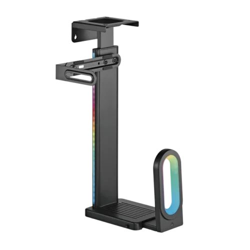 BRATECK Under-Desk and Wall CPU Holder with RGB Lighting - Height 480-656mm, 20kg Capacity, Matte Black - Brateck-CPB-26R Black