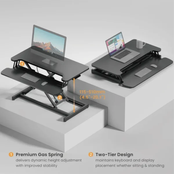 6588d188327ffa000202bd7e BRATECK Gas Spring Sit-Stand Desk Converter Workstation with Keyboard Tray 15kg Capacity - Brateck-DWS37-01