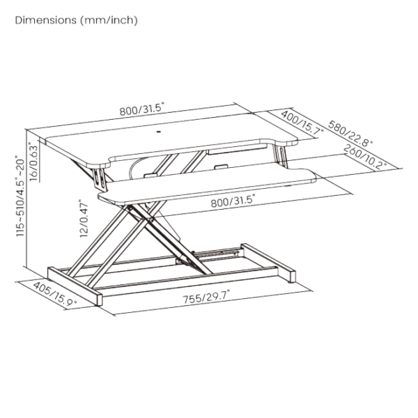 6589541f327ffa000284d175 BRATECK Gas Spring Sit-Stand Desk Converter Workstation with Keyboard Tray 15kg Capacity - Brateck-DWS37-01