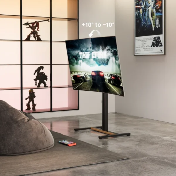 69fed7d6c1126e653fb70de5 Brateck Compact Stylish TV Floor Stand for 34 to 55 Inch Flat and Curved TVs with Tilt and Wood Accents - Brateck-FS47-44T-01