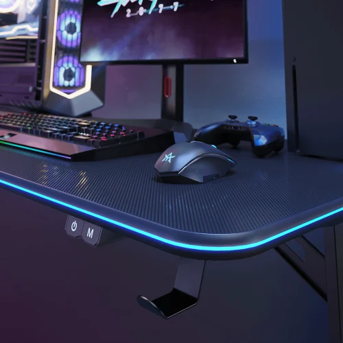 BRATECK RGB Lighting Edges Gaming Desk Big - 1360x600mm Textured Surface, Cold Rolled Steel Frame, Black - Brateck-GMD08-2