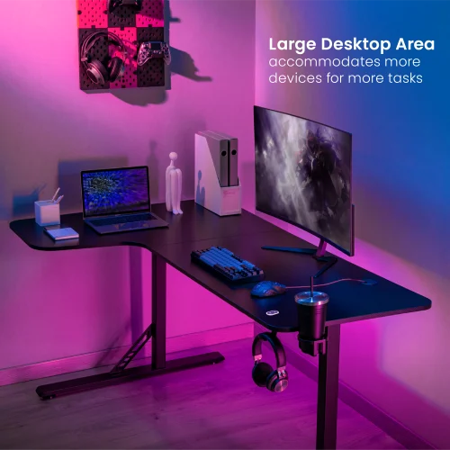 67f36da28d2f90d4d4740bd0 BRATECK L-Shaped Gaming Desk with RGB Lighting - 1600x1000mm Textured Surface, 100kg Capacity, Black - Brateck-GMD09-1 Black