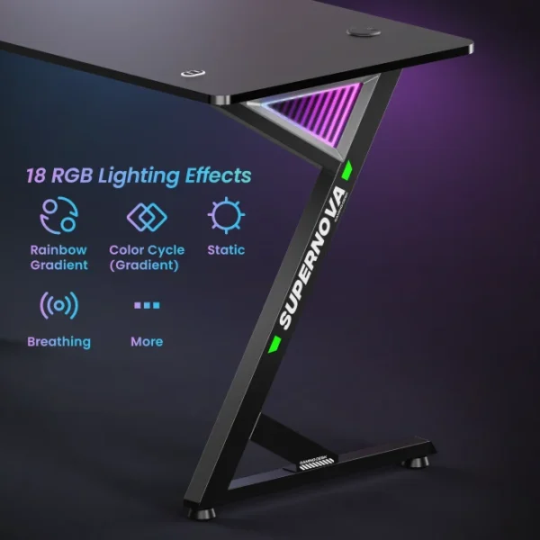 66f22f7aaa0c5715e8d0a832 BRATECK InfinityGlow Gaming Desk Standard Surface - 1200x600mm Z-Shaped, 75kg Capacity, Black - Brateck-GMD14-1 Black