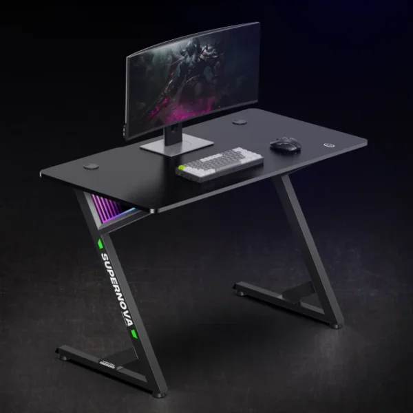 66f22f88aa0c5715e8d0a852 BRATECK InfinityGlow Gaming Desk Standard Surface - 1200x600mm Z-Shaped, 75kg Capacity, Black - Brateck-GMD14-1 Black