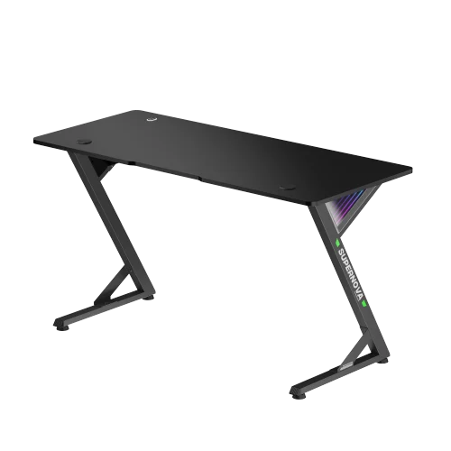 BRATECK InfinityGlow Large Surface Gaming Desk with RGB Lighting - 1360x600mm, Z-Shaped, Black - Brateck-GMD14-2 Black