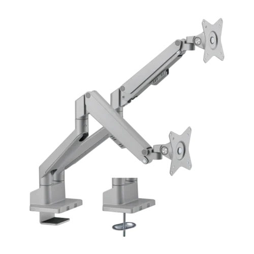 BRATECK Thin Gas Spring Dual Monitor Arm Desk Mount for 17-32 Inch Screens Matte Silver - LDT62-C024