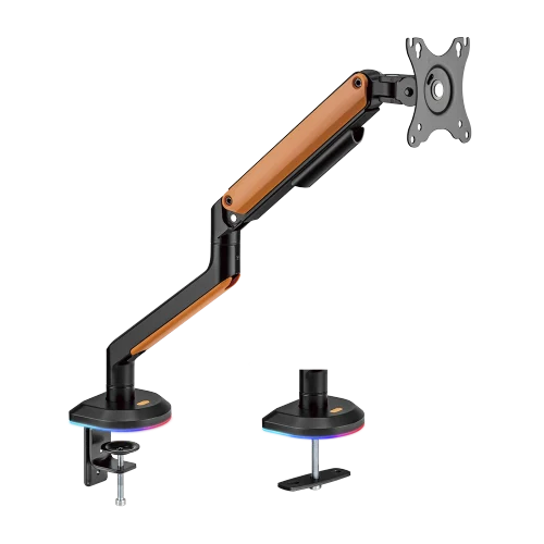 BRATECK Elemental Gaming Monitor Arm with RGB Lighting - Fits 17"-32" Flat/Curved Monitors, Matte Black & Orange - Brateck-LDT63-C012GL Orange