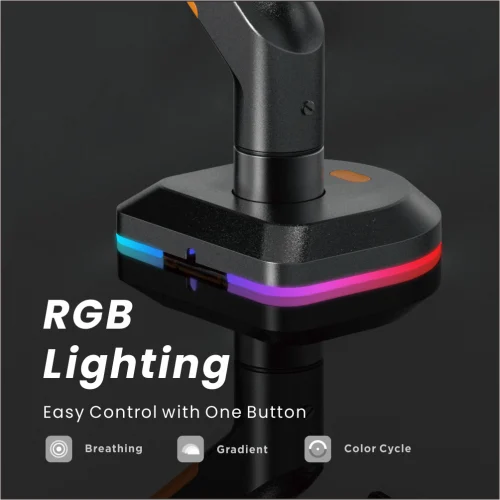 BRATECK Elemental Gaming Monitor Arm with RGB Lighting - Fits 17"-32" Flat/Curved Monitors, Matte Black & Orange - Brateck-LDT63-C012GL Orange